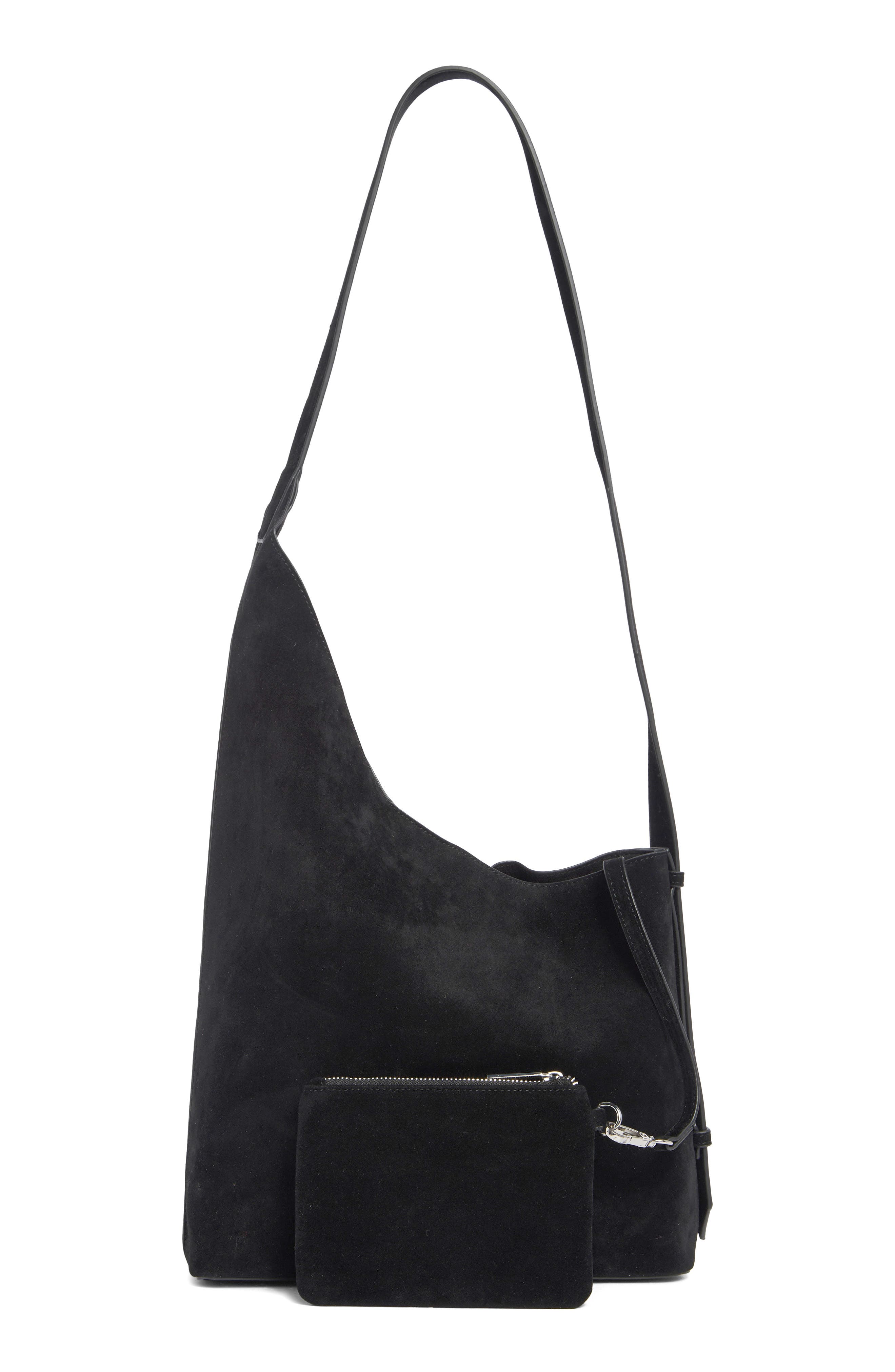 Asymmetric Faux Suede Hobo Bag, Alternate, color, BLACK