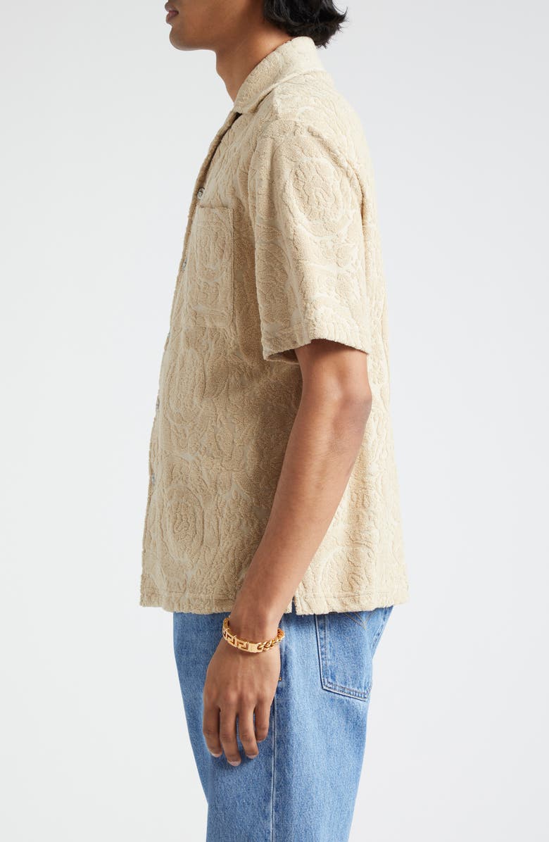 Versace Barocco Towel Cotton Terry Camp Shirt, Alternate, color, Light Sand