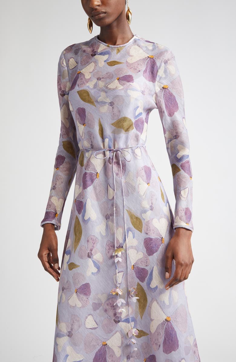 Zimmermann Floral Print Long Sleeve Linen & Silk Maxi Dress, Alternate, color,