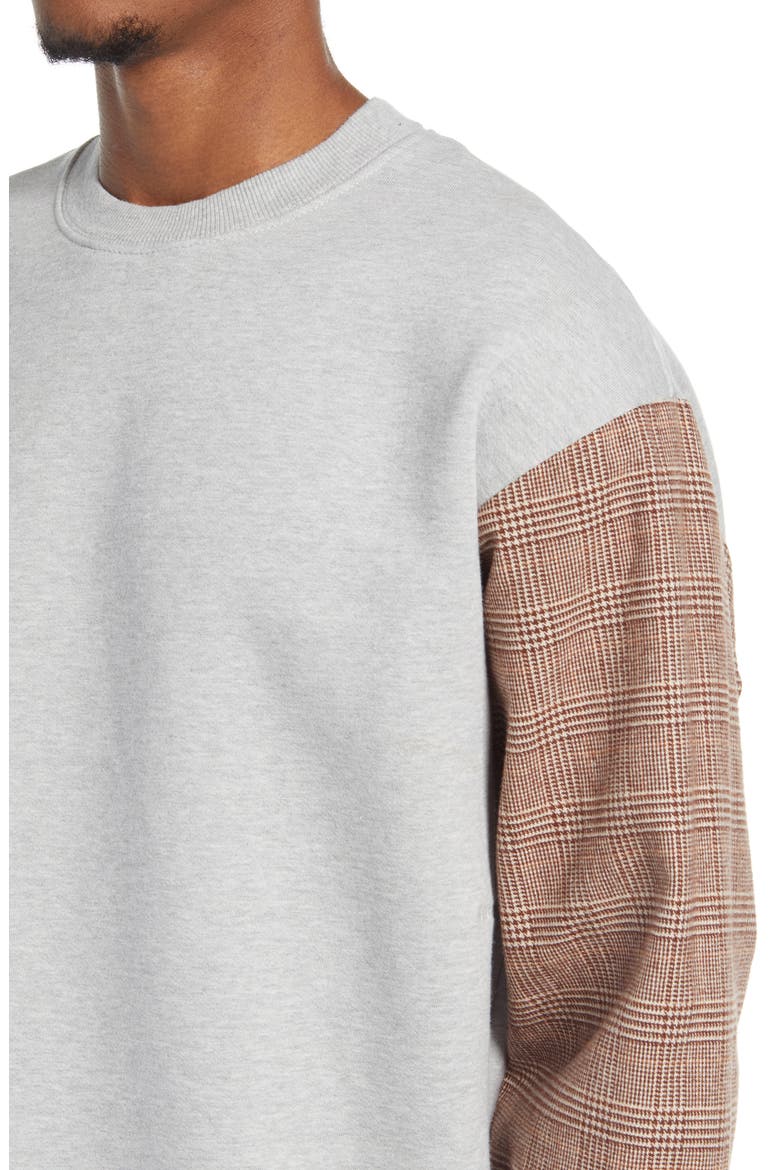Men's Mixed Media Sweatshirt, Alternate, color, SILVER / TIMBER