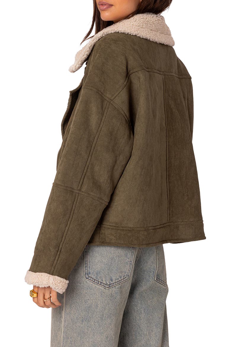 Oversize Faux Shearling & Faux Suede Jacket, Alternate, color, OLIVE