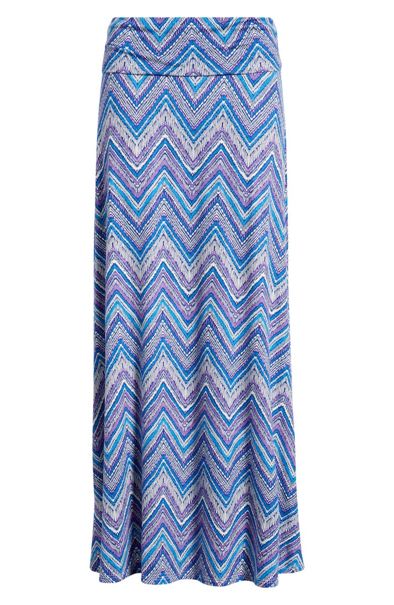 Loveappella Roll ZIgzag Floral Print Maxi Skirt, Alternate, color, Blue