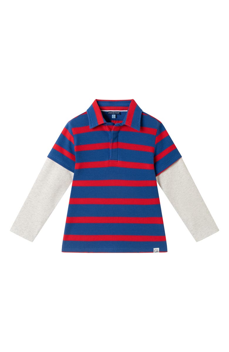 Andy & Evan Kids' Waffle Stitch Layered Shirt, Main, color, Navy