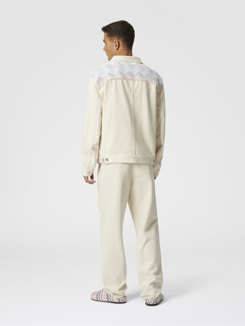 Missoni Denim Jacket With Chevron Knit Inserts In Beige
