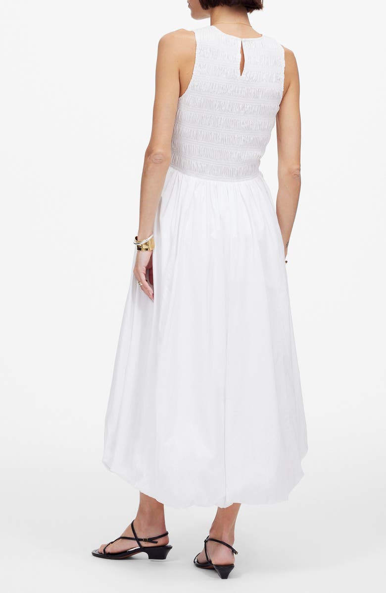 Madewell The Melody Bubble Hem Smocked Midi Dress, Alternate, color, White