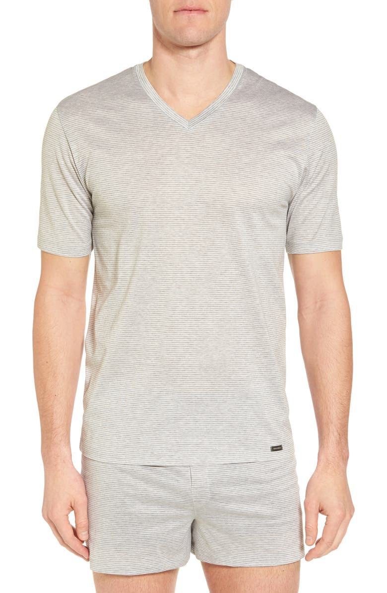 Hanro Sporty Stripe Cotton V-Neck T-Shirt, Main, color, 