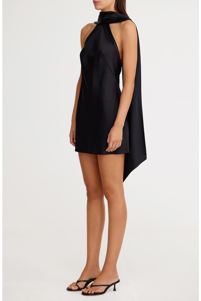 Lucile Scarf Detail Halter Neck Satin Cocktail Minidress, Alternate, color, BLACK