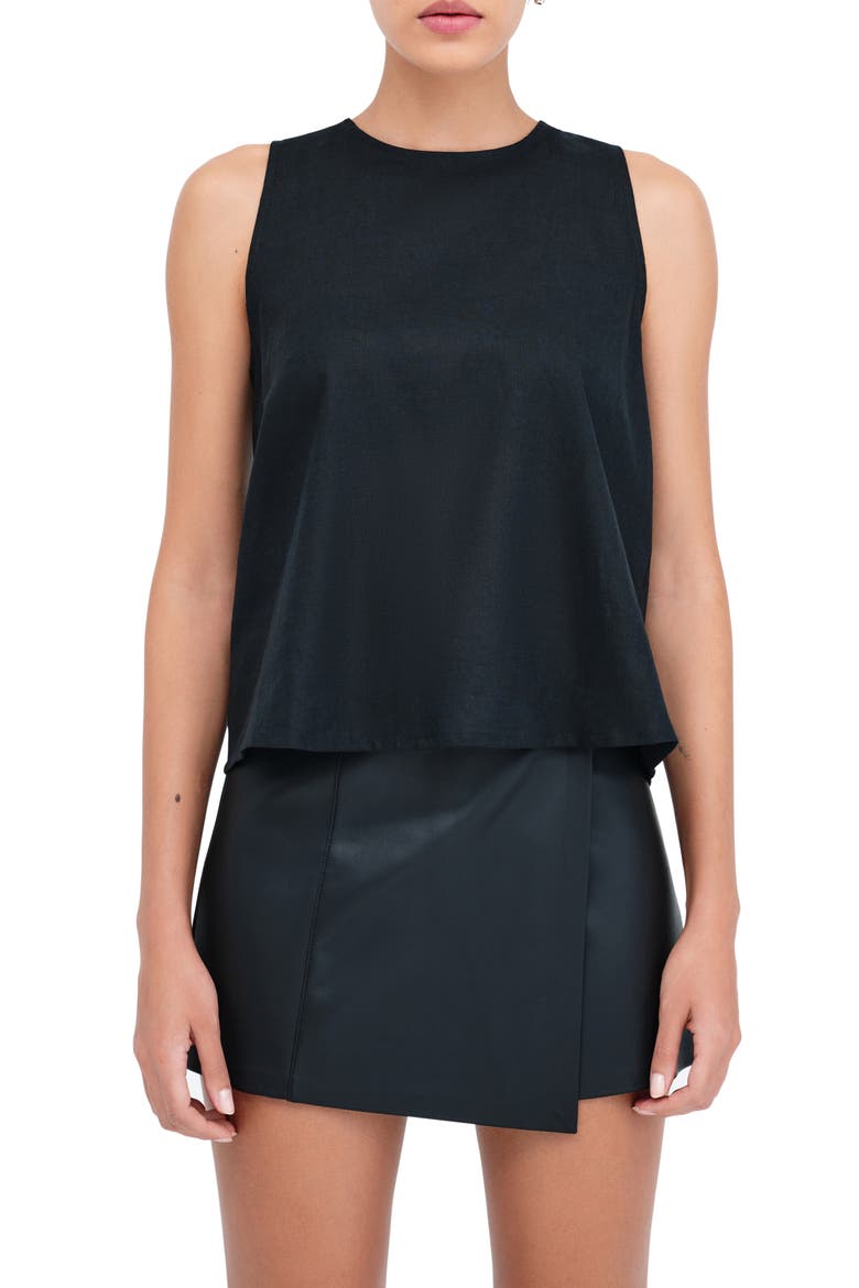 Mckinley Sleeveless Linen & Cotton Top, Main, color, BLACK