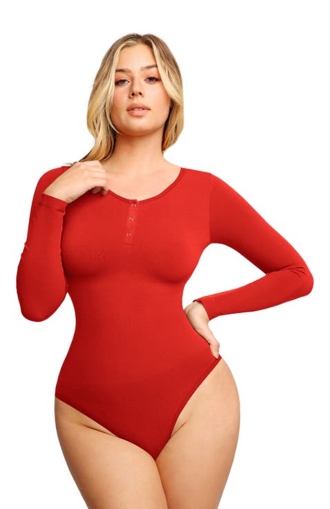 Shapewear Seamless Modal Long Sleeve Henley Bodysuit