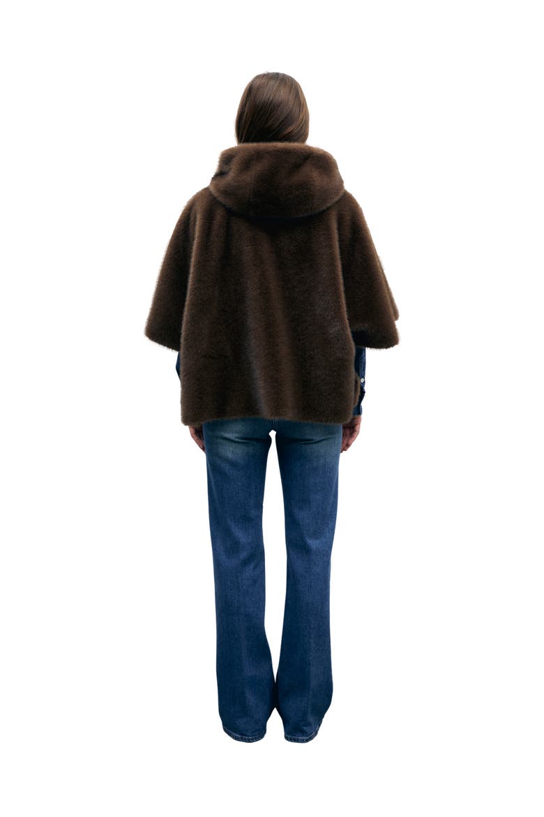 Amel Faux Fur Hooded Cape, Alternate, color, Cigar