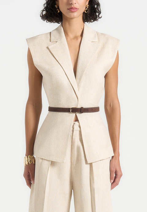 Linda Linen Wide Shoulder Cinched Waistcoat