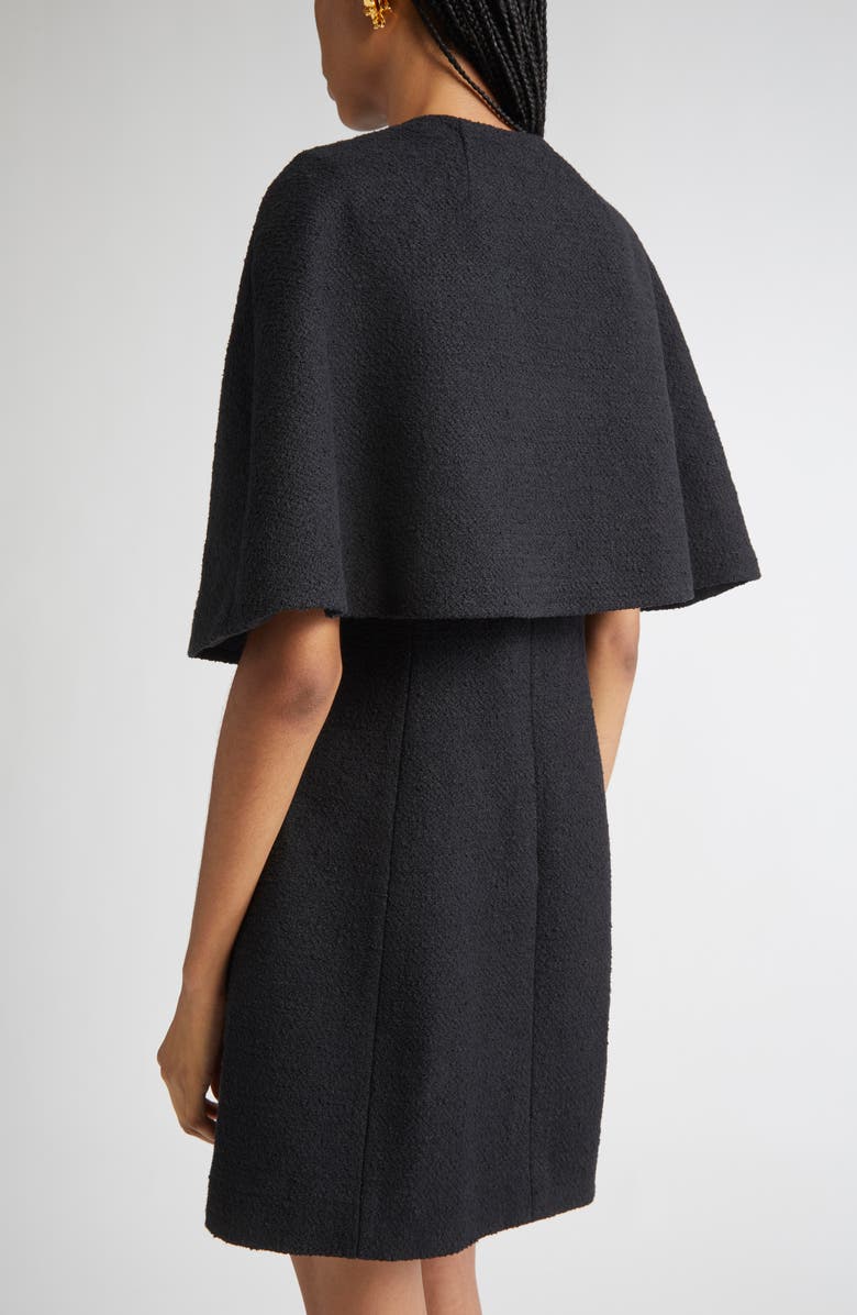 Oscar de la Renta Peony Detail Tweed Crop Cape, Alternate, color, Black