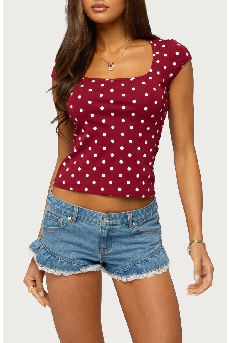 Mookie Polka Dot Crop Top, Main, color, BURGUNDY-AND-WHITE