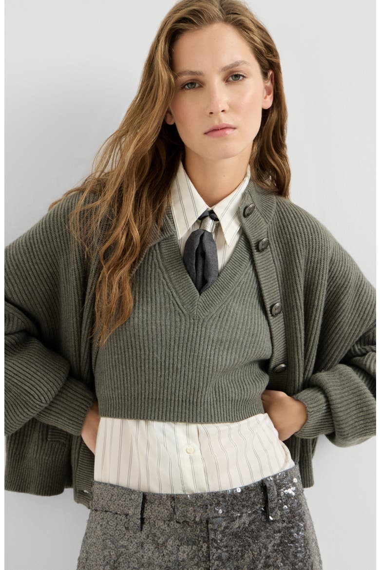 Cashmere rib knit sweater vest, Alternate, color, Origano