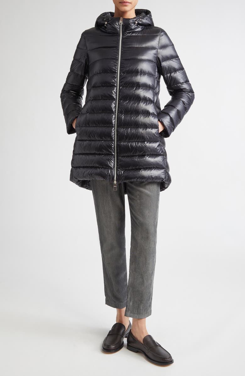 Herno Shiny Nylon Hooded Down Puffer Jacket, Alternate, color, Nero