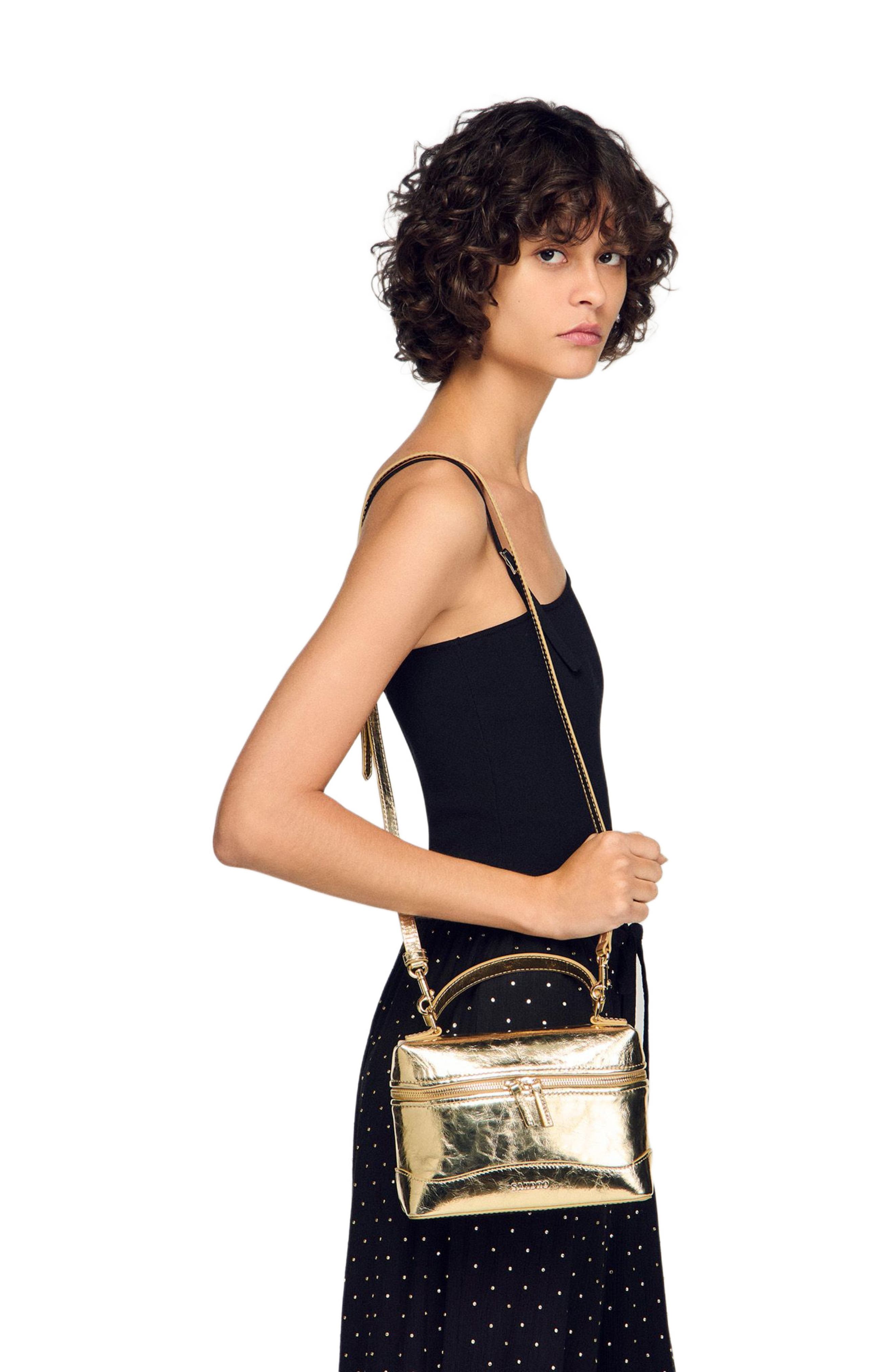 SANDRO Tangolino metallic leather bag, Alternate, color, Gold