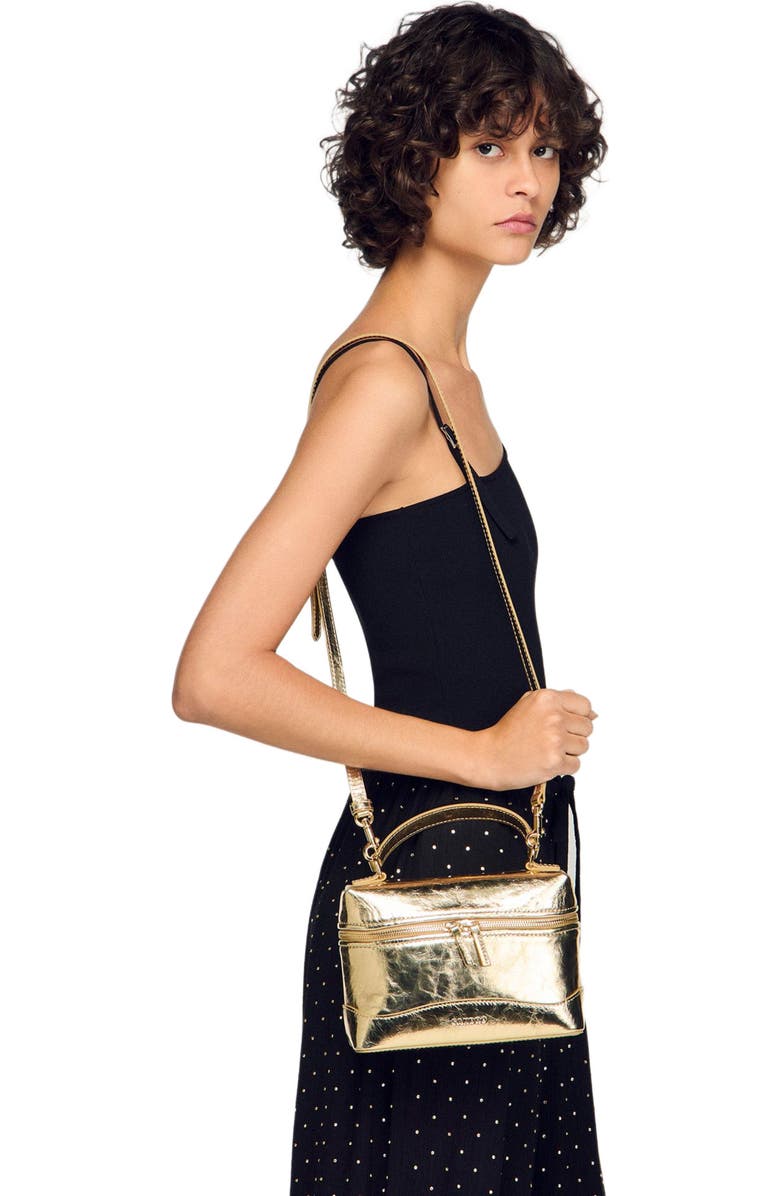 SANDRO Tangolino metallic leather bag, Alternate, color, Gold