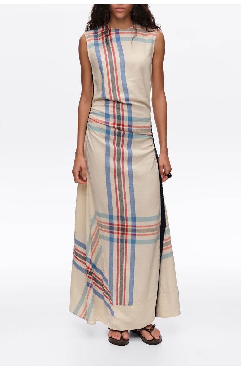 Bimba y Lola Linen Striped Sleeveless Dress With Overlay Strap, Main, color, Ivory