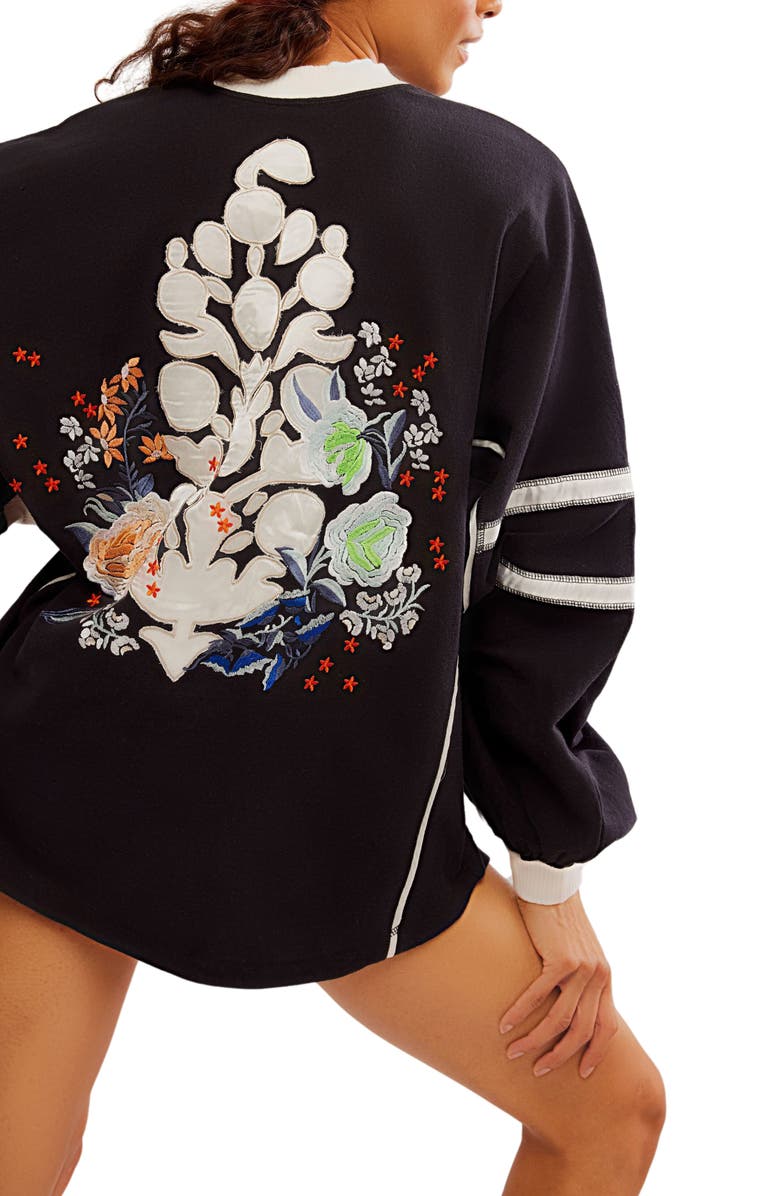 Free People Appliqué Balloon Sleeve Rugby Shirt, Alternate, color, 