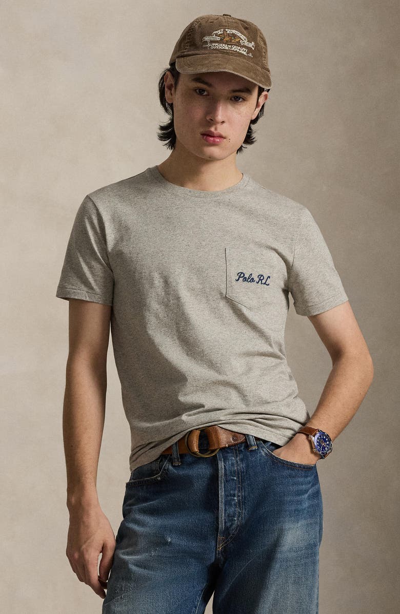 Polo Ralph Lauren Classic Fit Polo Bear Pocket Graphic T-Shirt, Alternate, color, Loft Heather/ Heritage Bear