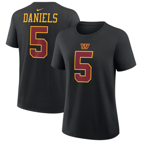 Women's Nike Jayden Daniels Black Washington Commanders  Name & Number T-Shirt