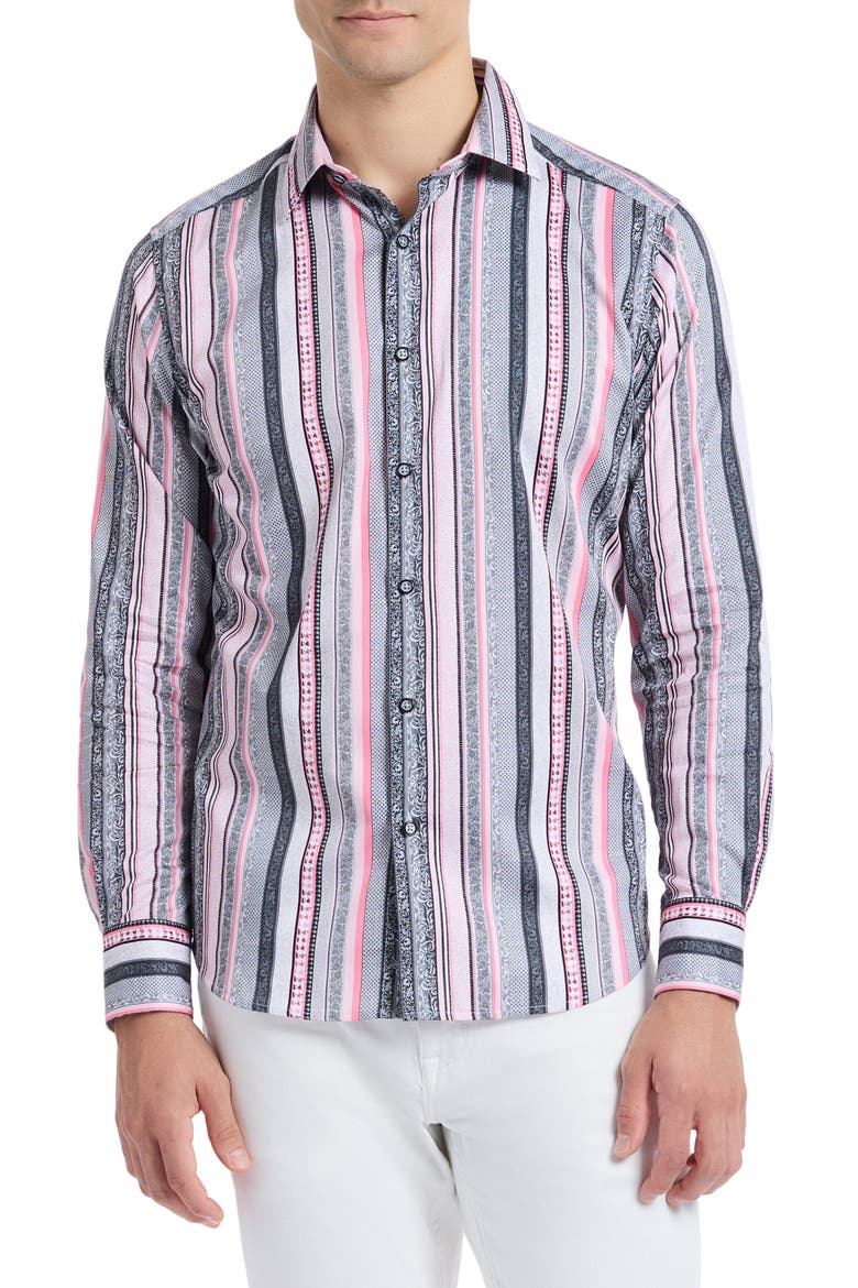 Bramshaw Mixed Stripe Stretch Cotton Button-Up Shirt, Main, color, PINK MULTI