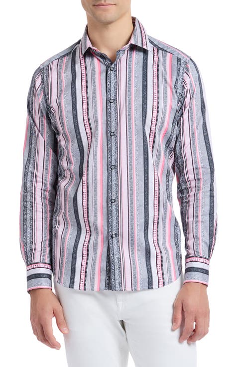Bramshaw Mixed Stripe Stretch Cotton Button-Up Shirt