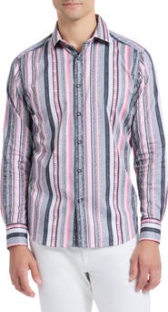 Robert Graham Bramshaw Mixed Stripe Stretch Cotton Button-Up Shirt