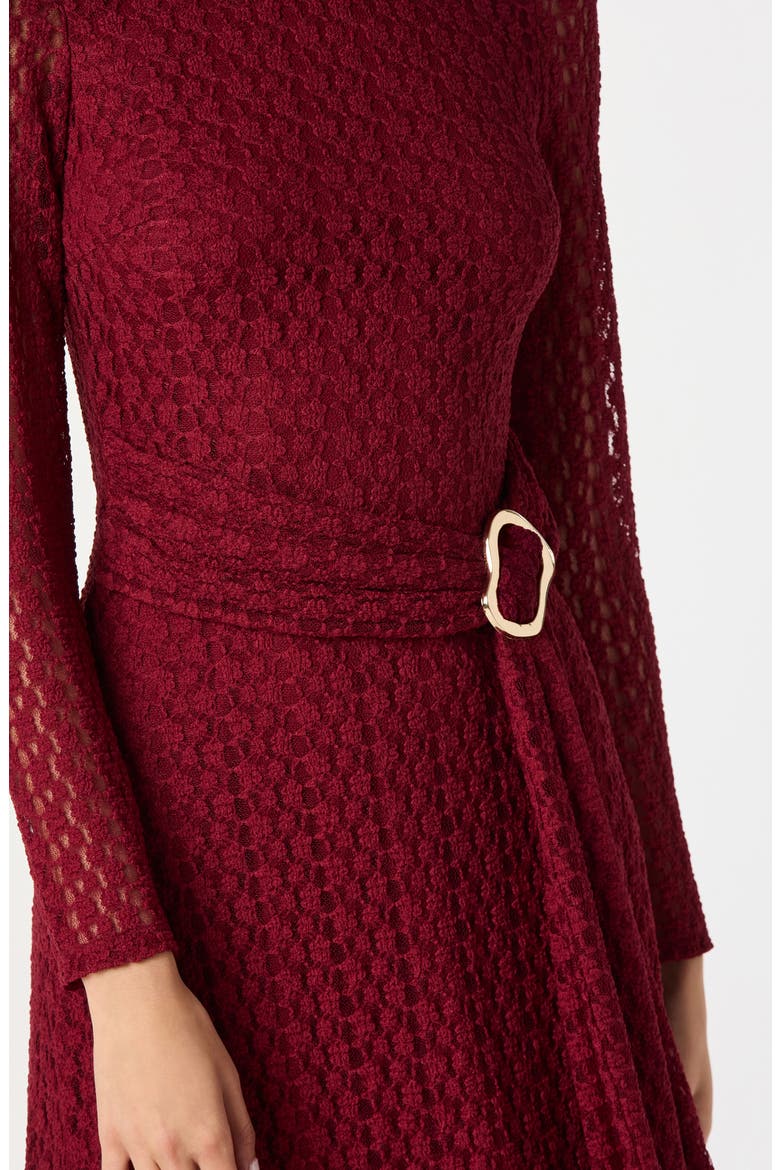 Long Sleeve Lace Midi Dress, Alternate, color, BURGUNDY