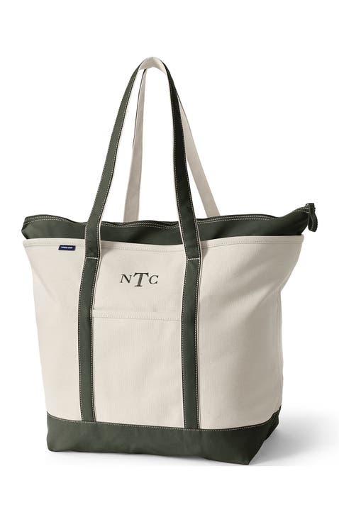 Zip Top Long Handle Canvas Tote Bag