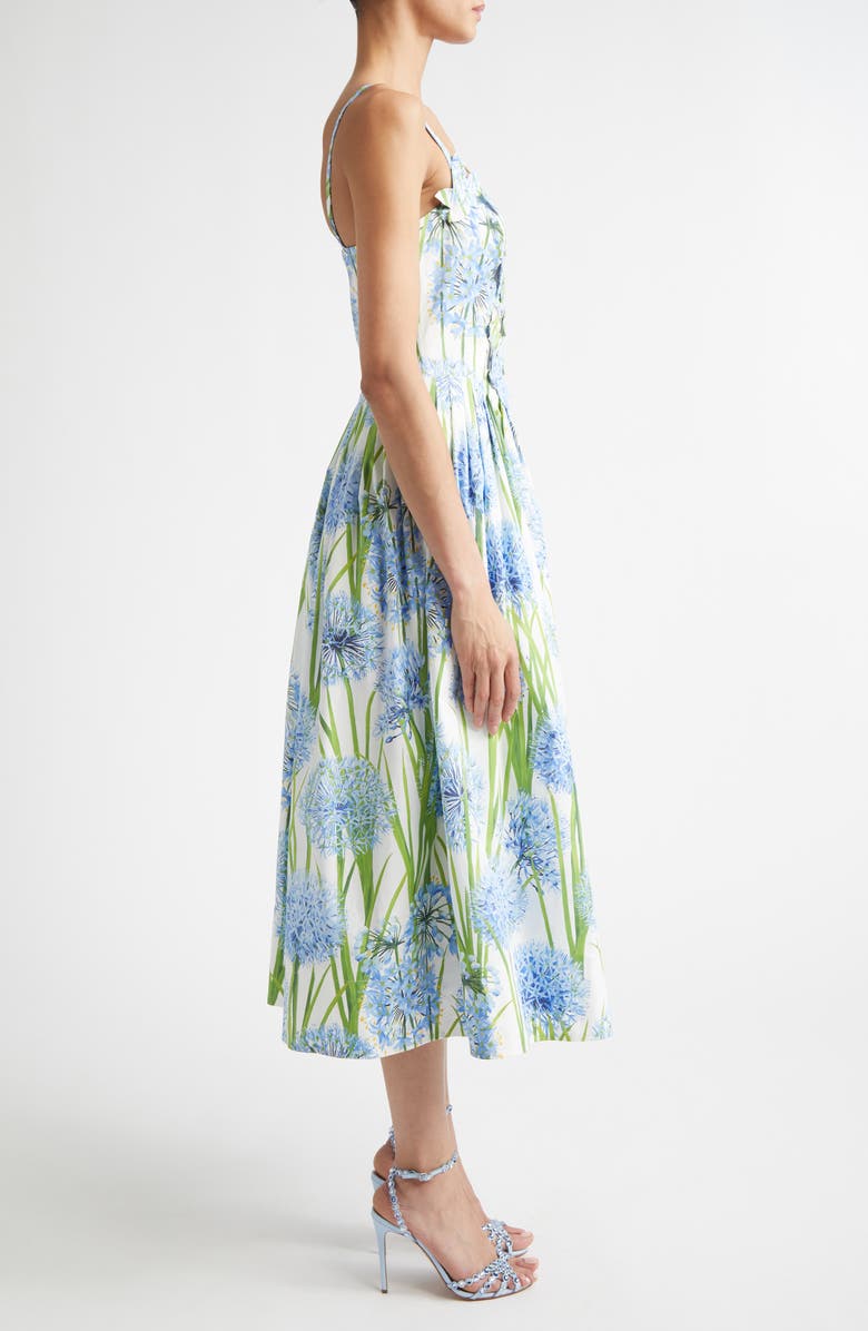 Oscar de la Renta Alliums Appliqué Pleated Stretch Cotton Poplin Fit & Flare Dress, Alternate, color, Blue/ White