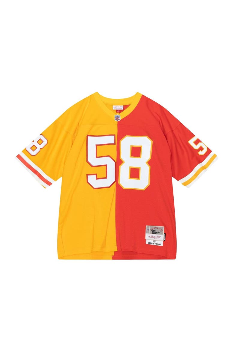 Men's Mitchell & Ness Derrick Thomas Red/Gold Kansas City Chiefs 1994 Split Legacy Replica Jersey, Alternate, color, Red