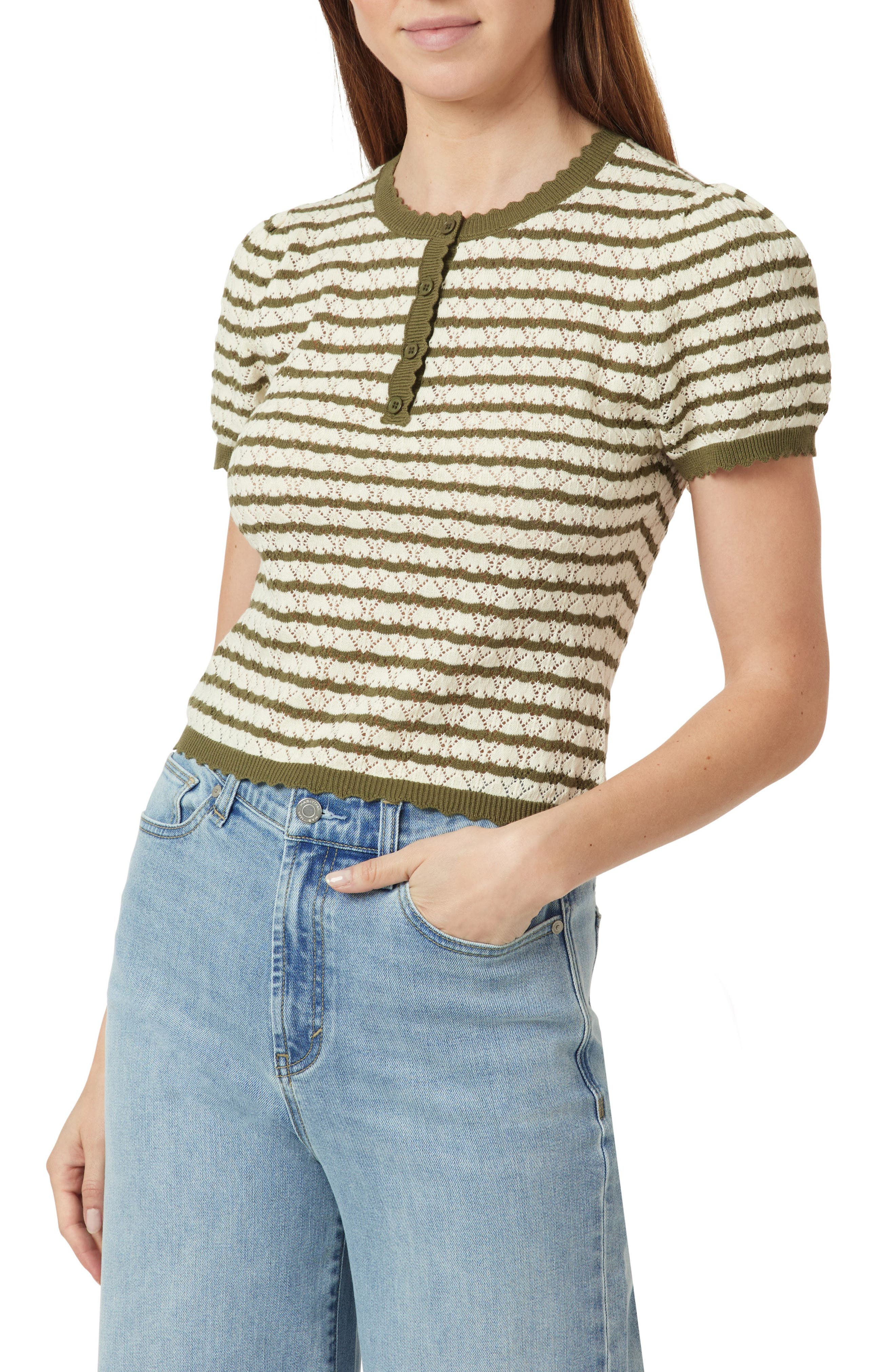 Stripe Pointelle Short Sleeve Sweater - image 2