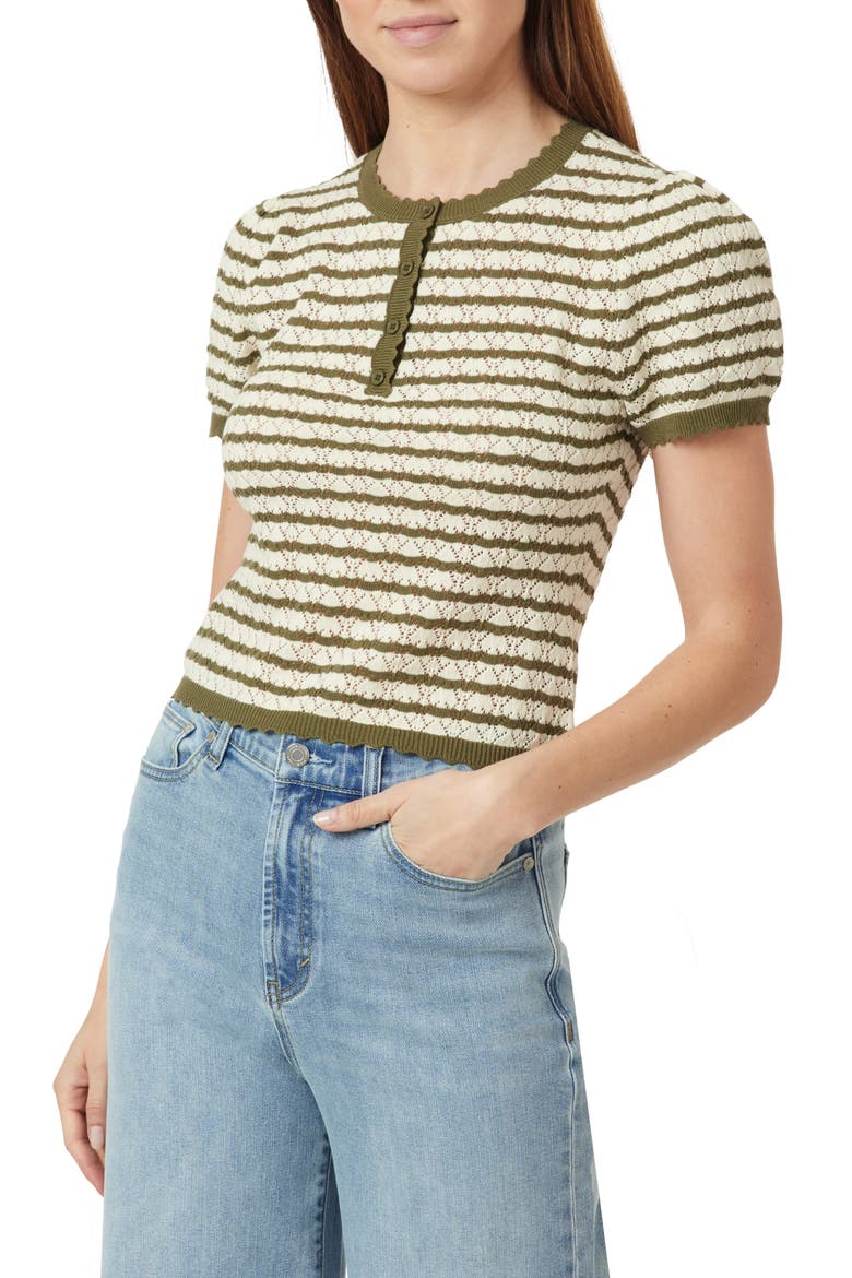 Stripe Pointelle Short Sleeve Sweater, Alternate, color, SAGE STRIPE