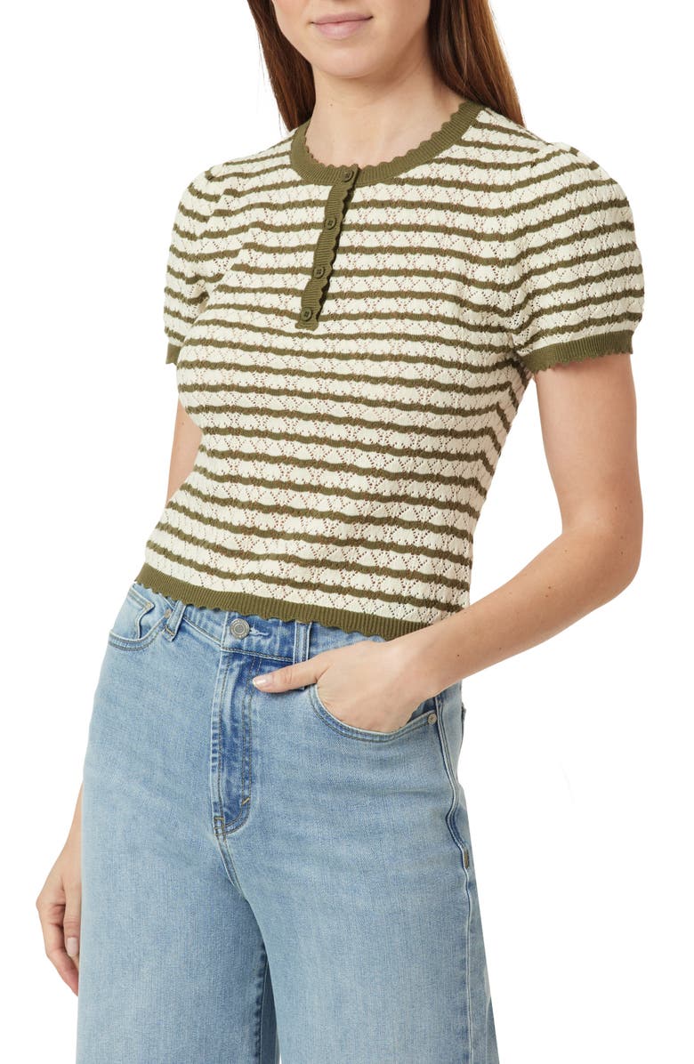 Habitual Stripe Pointelle Short Sleeve Sweater, Alternate, color, Sage Stripe