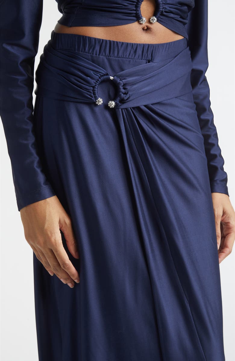Rabanne Pierced Asymmetric Jersey Midi Skirt, Alternate, color, Deep Navy