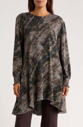 Patrizia Luca Long Sleeve Hacci Tunic Top In Gray