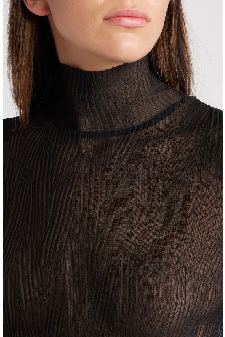 Emata Plissé Tulle Mock Neck Top, Alternate, color, BLACK