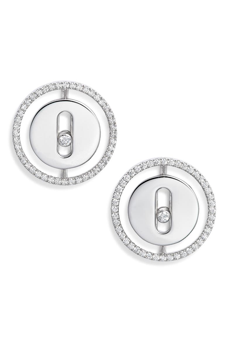 Lucky Move Diamond Pavé Button Earrings, Main, color, WHITE GOLD