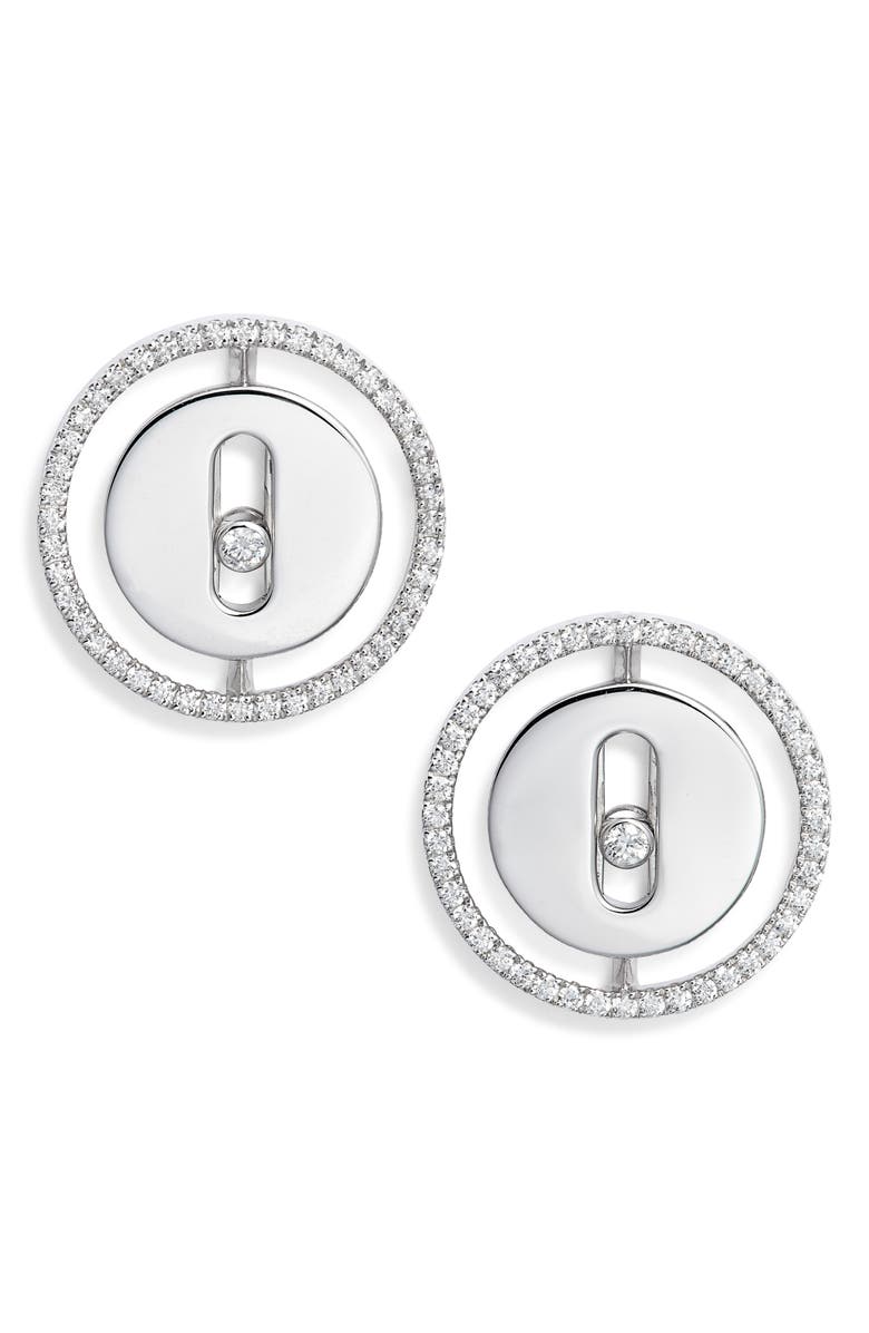 Messika Lucky Move Diamond Pavé Button Earrings, Main, color, White Gold