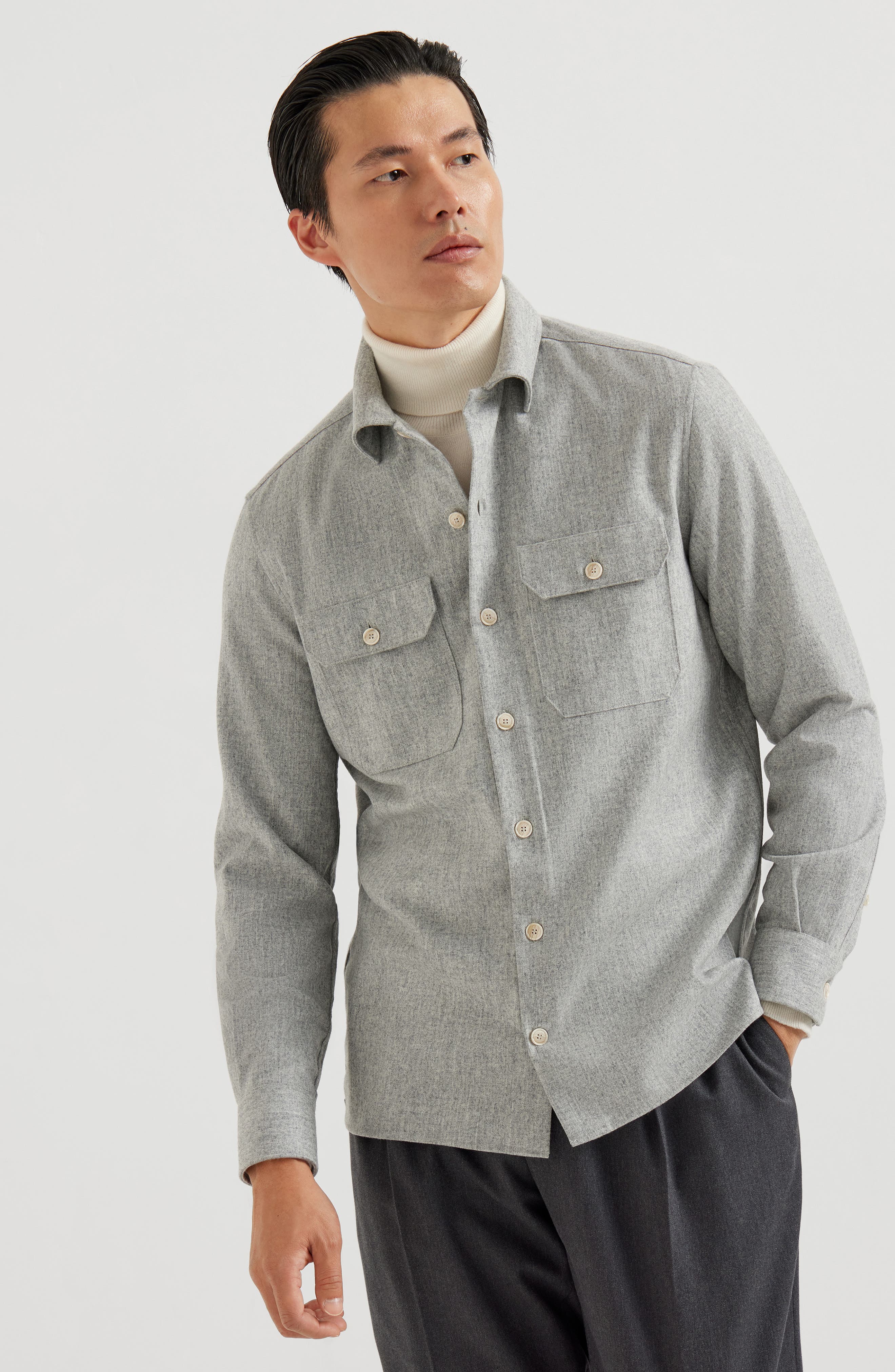 Virgin wool flannel overshirt - image 4