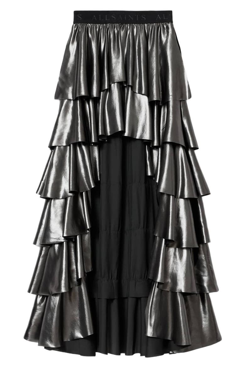 Cavarly Metallic High-Low Maxi Skirt, Alternate, color, METALLIC SILVER