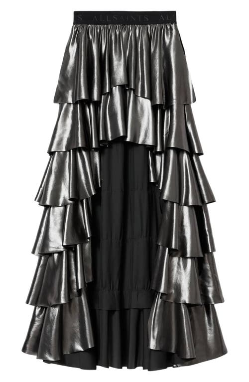 Allsaints Cavarly Metallic High-low Maxi Skirt In Black