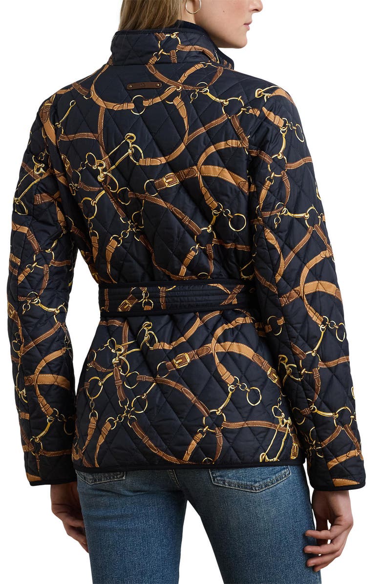 Lauren Ralph Lauren Print Belted Quilted Jacket, Alternate, color, Black