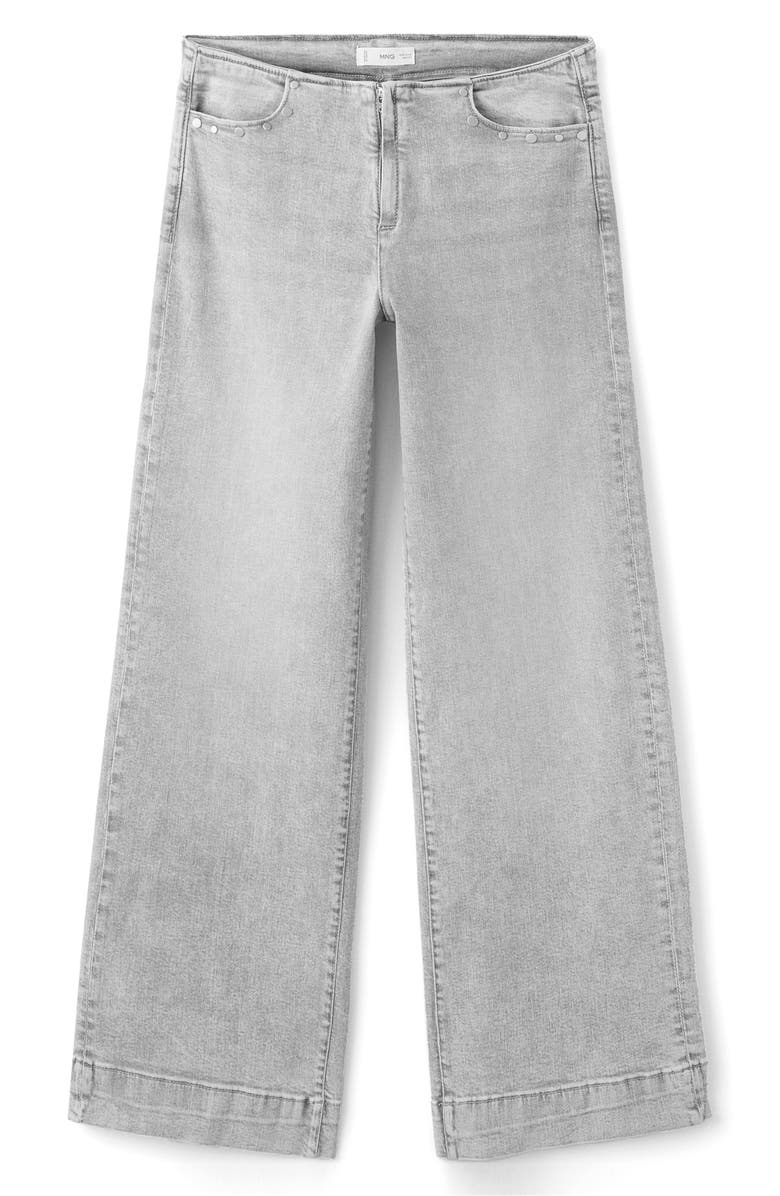 MANGO TEEN Low Rise Stud Wide Leg Jeans, Alternate, color, Denim Grey