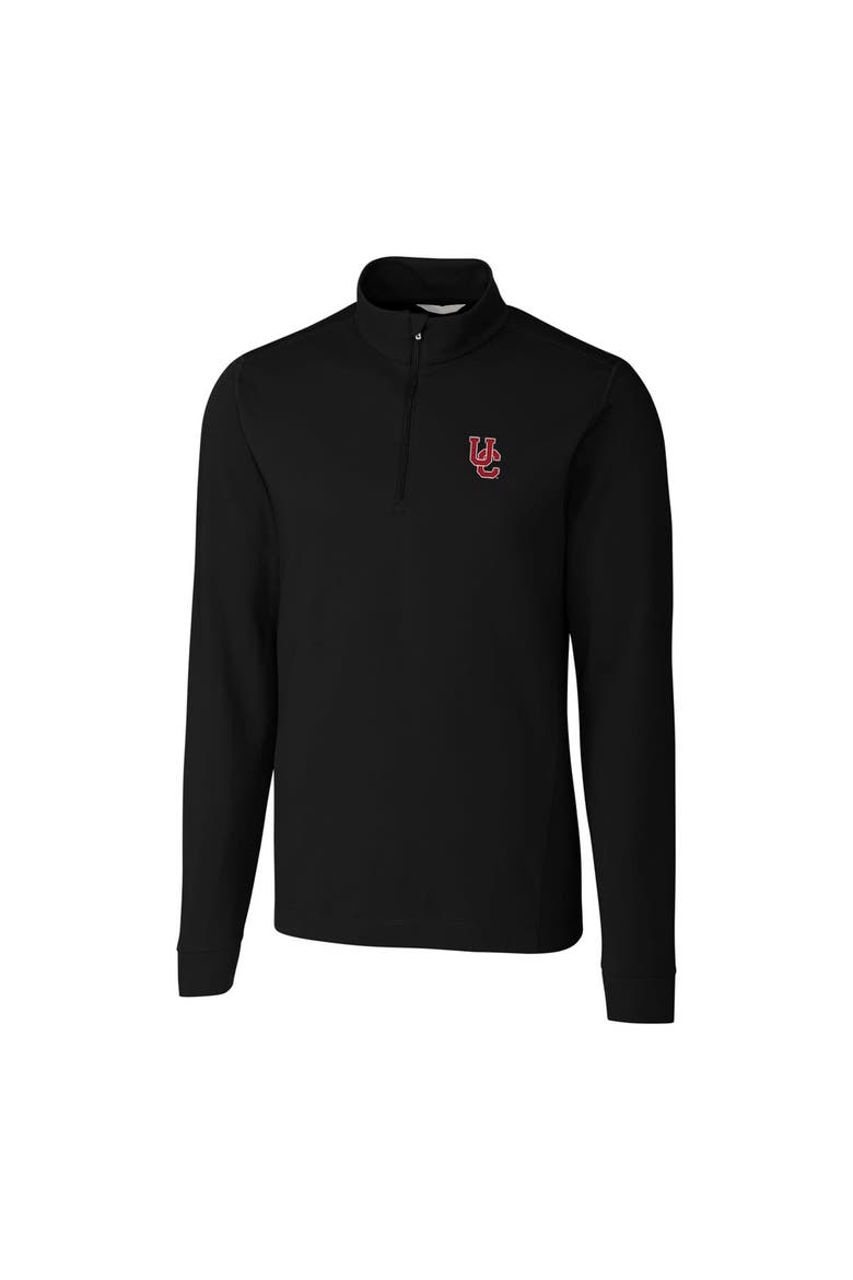 Men's Cutter & Buck Black Cincinnati Bearcats Vault Advantage Quarter-Zip Mock Neck Sweater, Main, color, Black