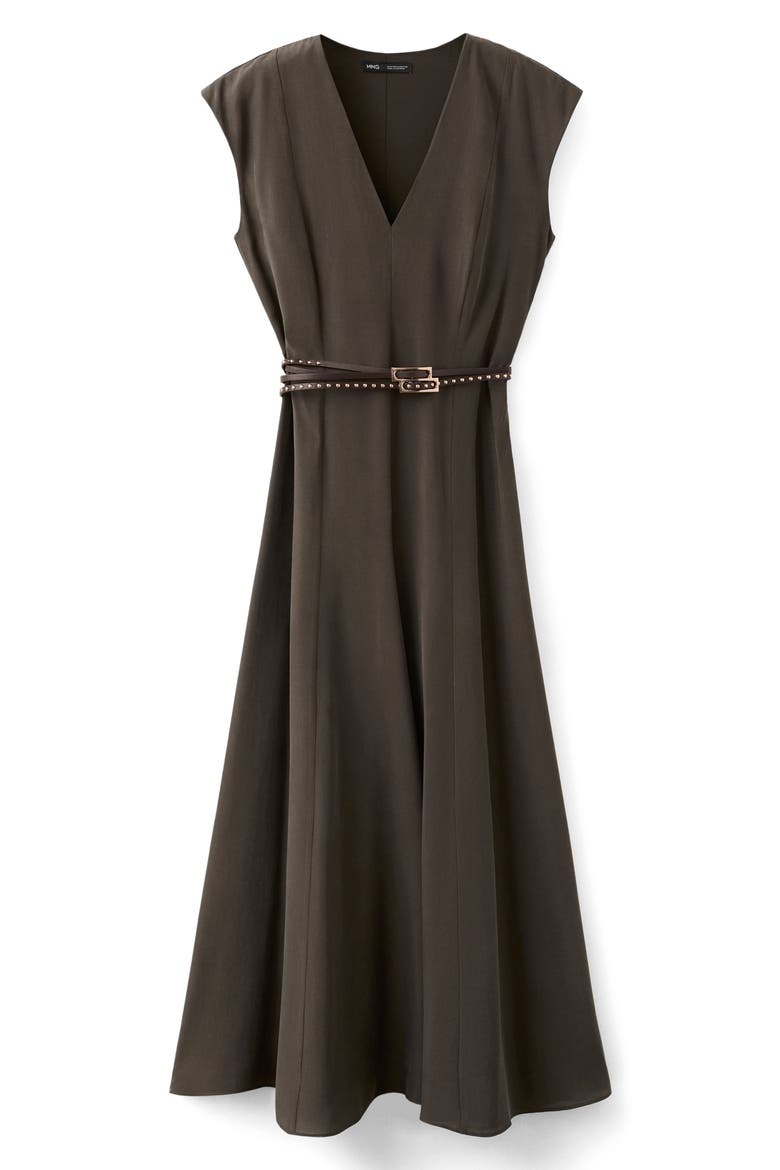 Double Belt A-Line Dress, Alternate, color, BROWN