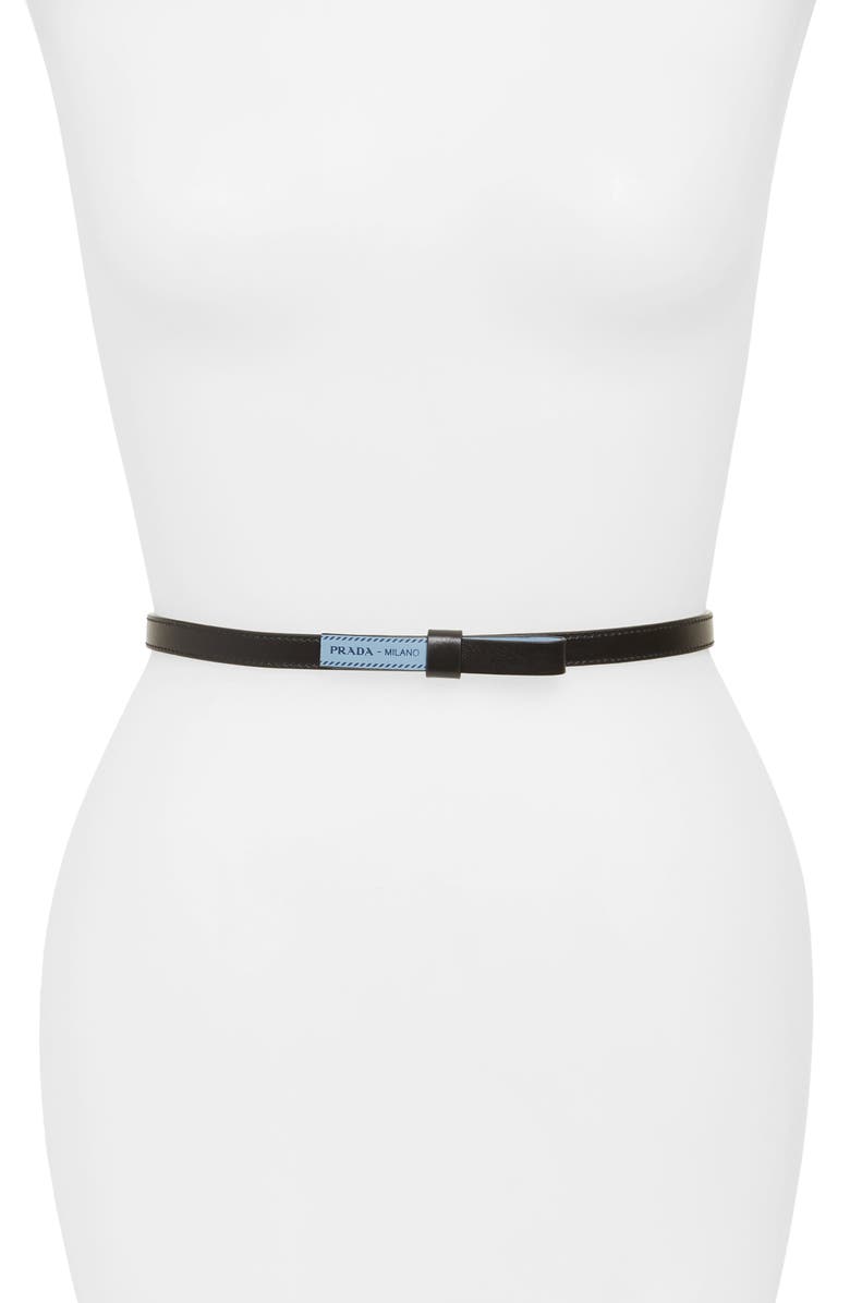 Prada City Sport Bow Skinny Leather Belt, Main, color,
