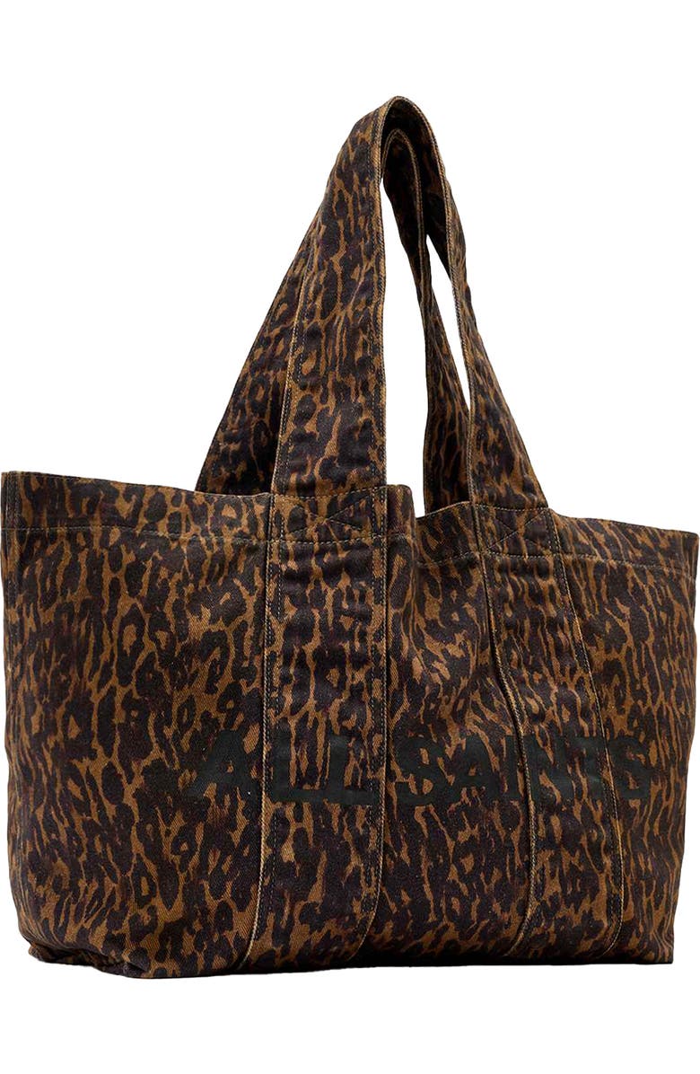 AllSaints Izzy Leopard Print Denim Tote, Alternate, color, Leopard Brown
