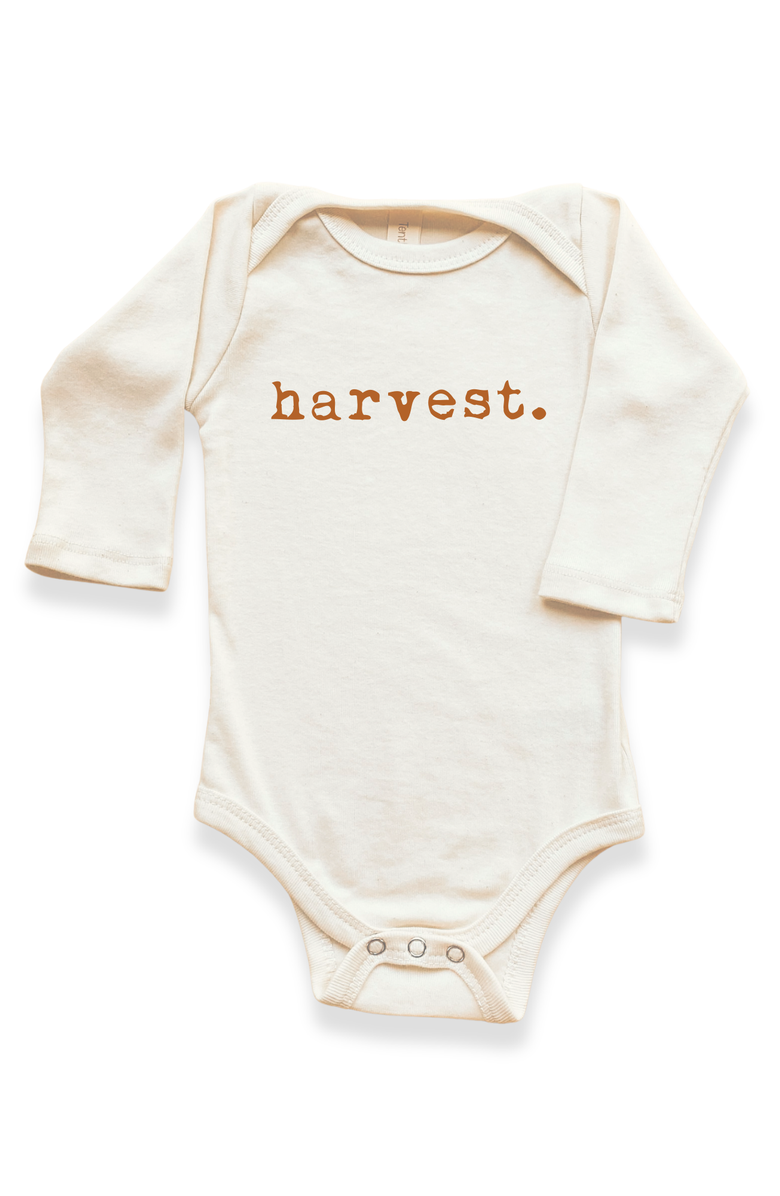 Tenth & Pine Harvest - Organic Long Sleeve Baby Bodysuit, Main, color, Natural Rust Lettering